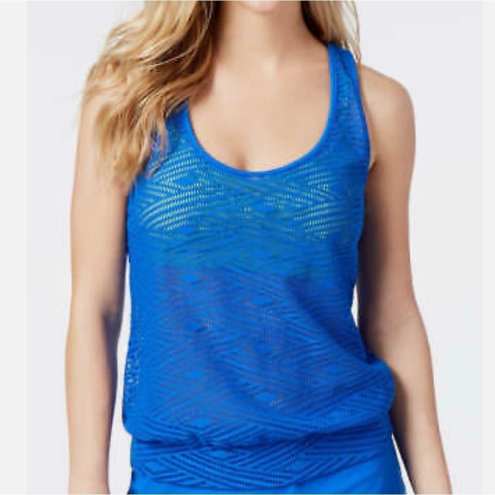 NWT GO by Gossip Sporty Splice Tankini Small Swimsuit Top Sports Bra Blue Lime